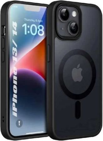 Enflamo Polycarbonate Matte Back Cover Case Compatible With Mag-Safe Designed For iPhone 14 & iPhone 13|Ultra Hybrid Camera Bump Protection (Black)