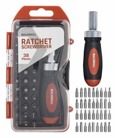 BUILDSKILL 38 Pieces Ratchet Screw Driver Kit | CR-V Bits | Anti-skid TPR Grip Handle | Rust Resistant | Bit Holding Magnet | Case | Appliances, Laptops, Electronics Repairing Screwdriver Set